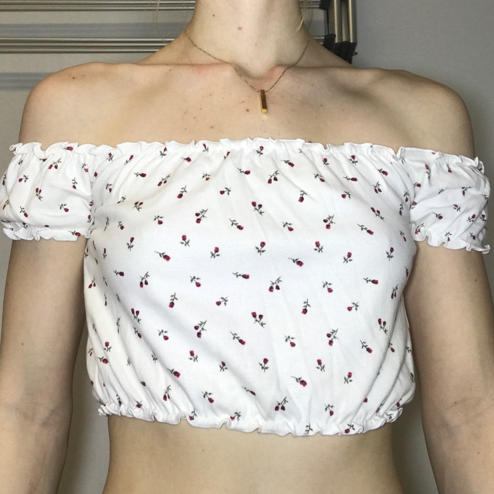 Rose Off-Shoulder Lettuce Hem Top